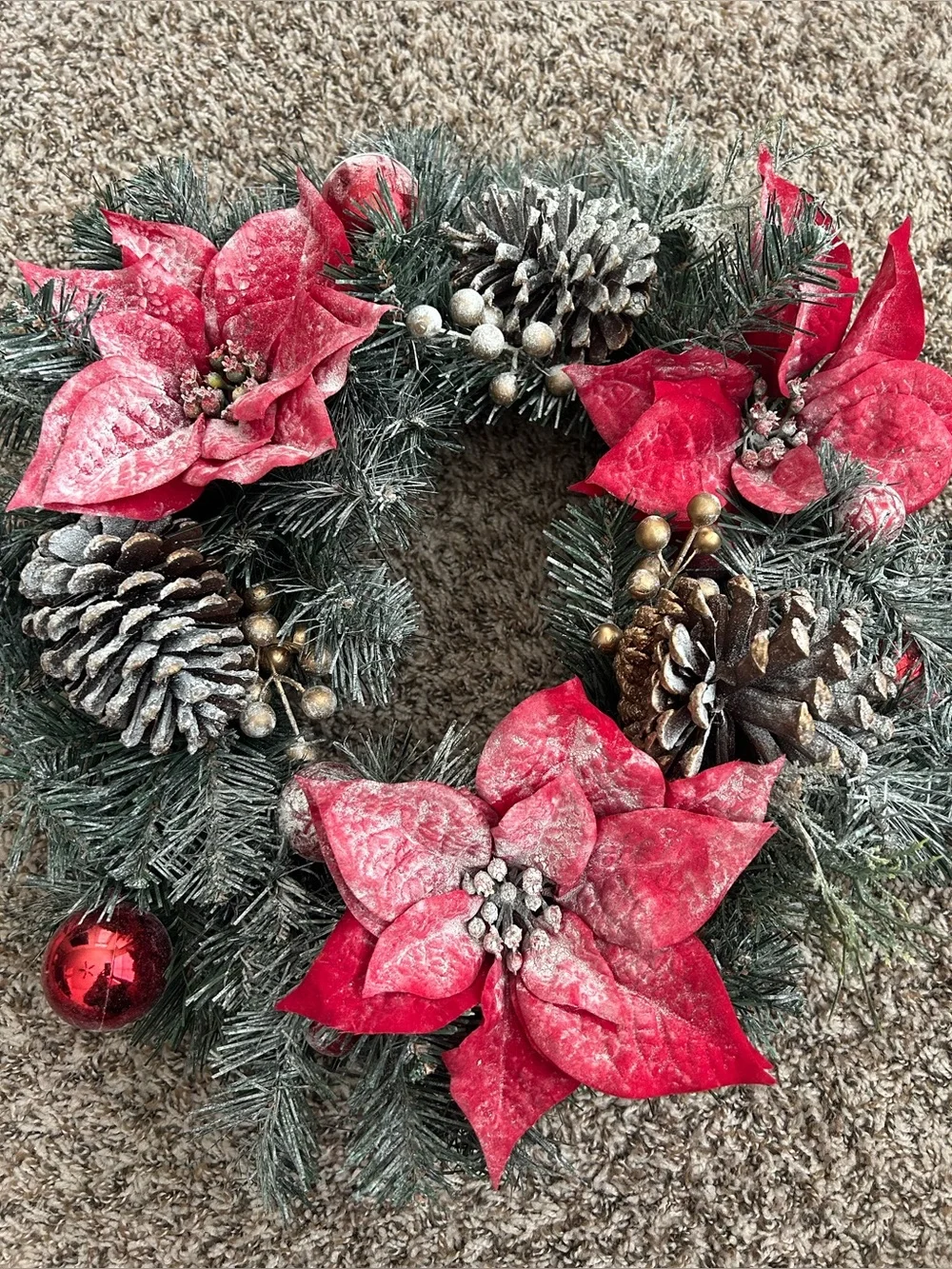 Festive Red Poinsettia Holiday Wreath